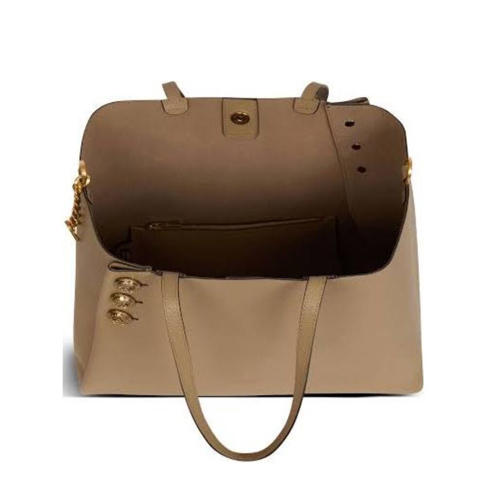 Balmain Embleme Medium Leather Shoulder Bag – Taupe - Picture 5 of 13